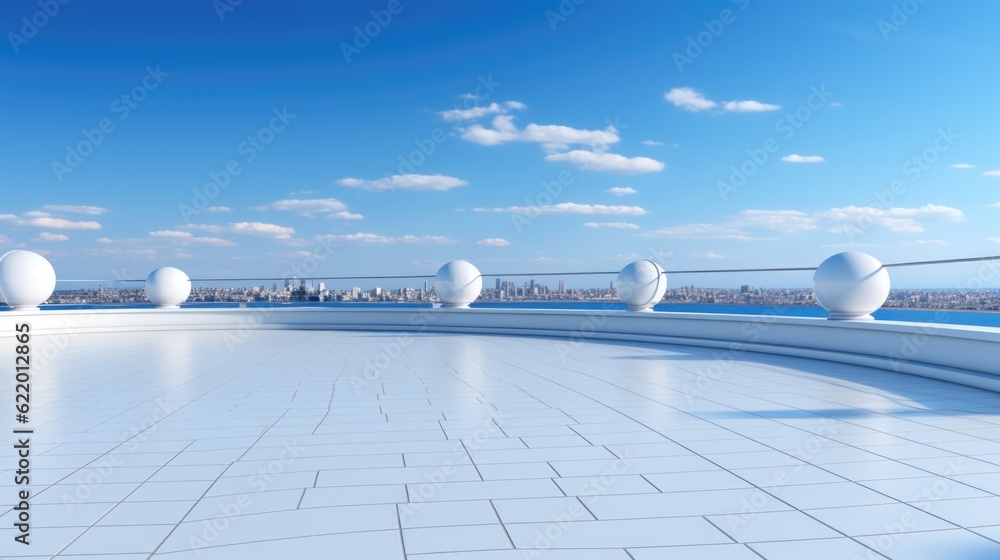 Poster a view of a city from the top of a building. generative ai image.