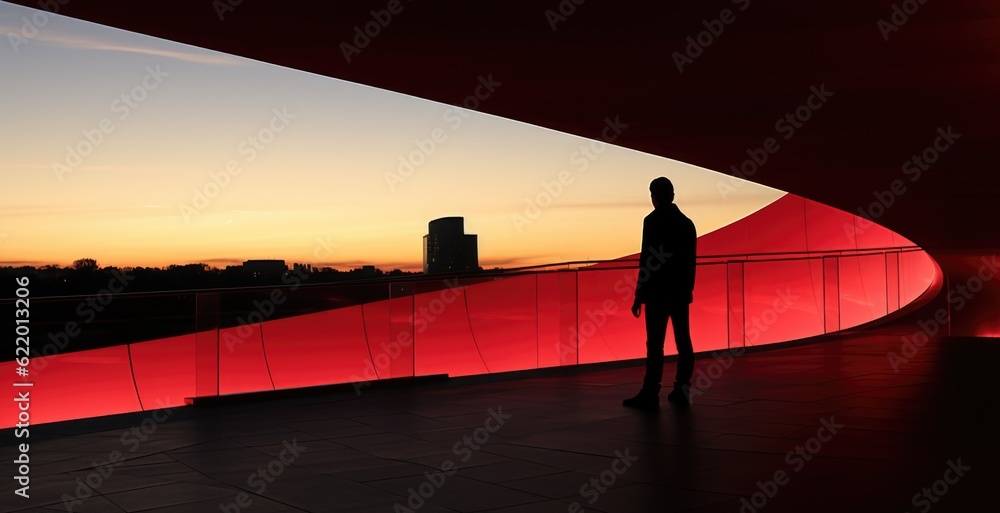Aufkleber a person standing in front of a red wall. generative ai image.