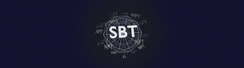 Soul-bound-token SBT technology symbolized by a geometric web connected to collected NFT. Soulbound wallet with space for text.