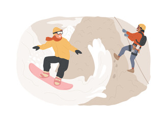 Extreme tourism isolated concept vector illustration. Extreme sports, shock tourism, adrenalin event, dangerous place, ski and snowboard, thrill-seekers, climbing mountains vector concept.