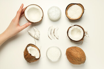 Obraz na płótnie Canvas Concept of body care with coconut and coconut oil