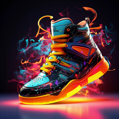Futuristic Fashion Sneakers on Vivid Abstract Background
