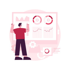 Social media dashboard abstract concept vector illustration. Marketing interface, social media metrics, schedule posting, online digital campaign, image-based content calendar abstract metaphor.