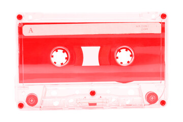 Vintage Red Cassette tape isolated on white.