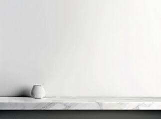 White marble shelf with vase on white wall background. High quality photo