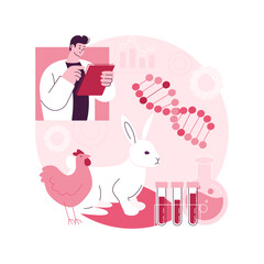 Genetically modified animals abstract concept vector illustration. Genetically modified food, animal gene experiment, dna engineering industry, disease resistant livestock abstract metaphor.