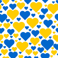 Seamless patriotic pattern of yellow-blue hearts for merch