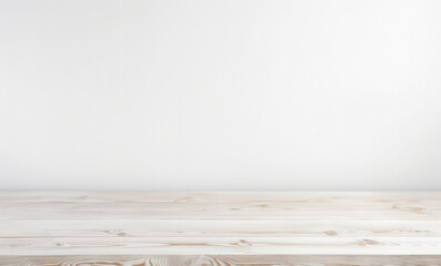 Empty wooden white table over white wall background, product display montage. High quality photo - obrazy, fototapety, plakaty