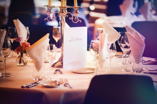 prepared luxurious table at expensive restaurant