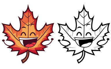 Happy maple leaf cartoon mascot character vector illustration, Canadian orange Maple leaf with a face vector image