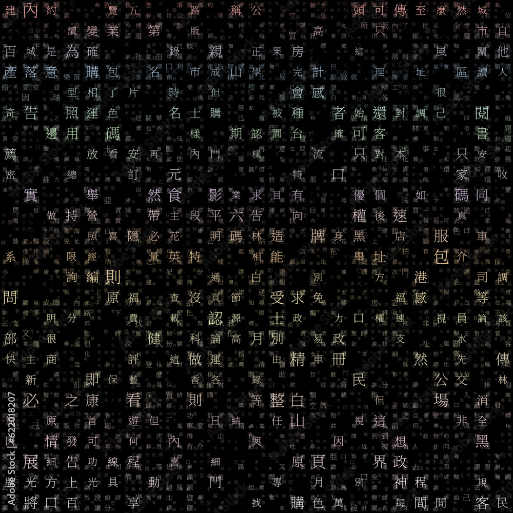 Poster abstract matrix background. random letters of chinese simplified alphabet (hong kong). gradiented ma