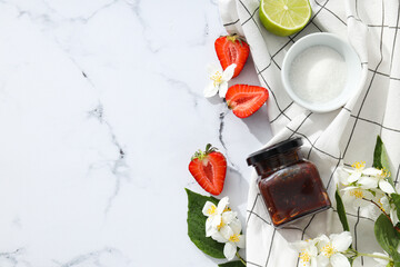 Concept of cooking tasty and sweet food - strawberry jam