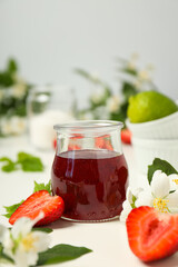 Concept of cooking tasty and sweet food - strawberry jam