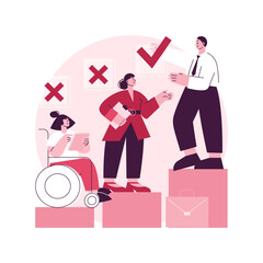 Workplace discrimination abstract concept vector illustration. Discrimination against employee, job applicant, equal employment opportunity, sexual harassment, prejudice abstract metaphor.