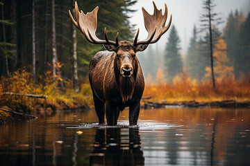 bull elk in park national park autumn background