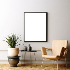 A blank picture frame mockup, ready to be filled with your favorite artwork or photograph. Generative AI