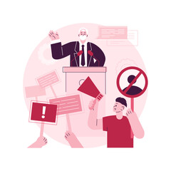 Political protest abstract concept vector illustration. Demonstration, public action, objection and disapproval, mass protest, government policy, riot police, political activism abstract metaphor.