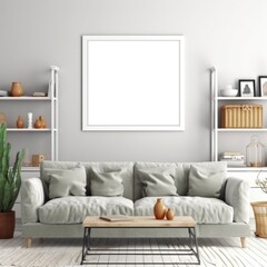frame mockup on white wall, Generative AI
