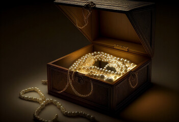 Pearl necklace in a box. AI Generated
