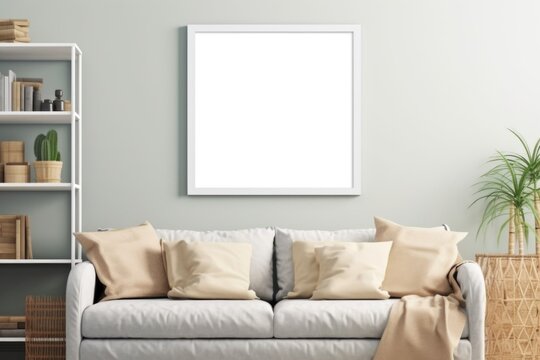 frame mockup on white wall, Generative AI