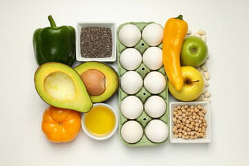 Concept of grocery, composition with different food