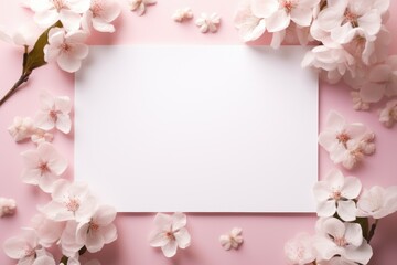 Naklejka na ściany i meble Mockup frame, A delicate, pastel-colored mockup frame against a flowery wallpaper. Generative AI