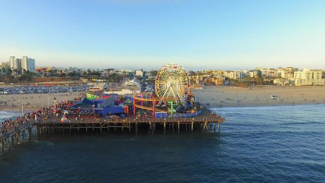 Aerial shot from Santa Monica Pier towards the ocean