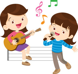 Children sing and Playing Musical instruments music kids