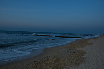 View of Lido di Jesolo beach early in the morning at different phases of sunrise, Italy 