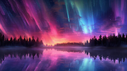 Fototapeta na wymiar landscape with vibrant light reflections resembling the aurora borealis