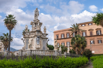 Fototapeta na wymiar Monument statue of king Charles in front of the historical Norman palace in Palermo Sicily