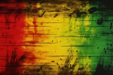 Fotobehang a rasta flag painted on a wooden background © Ismail