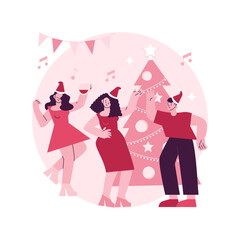 Christmas party abstract concept vector illustration. Winter holiday tradition, pine tree decoration, christmas celebration, family party, corporate event, giving presents abstract metaphor.