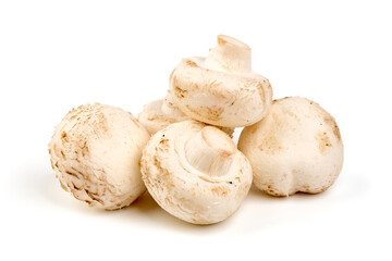 Fresh Champignon mushrooms, isolated on white background.