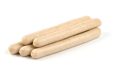 White chicken sausages bbq, isolated on white background.
