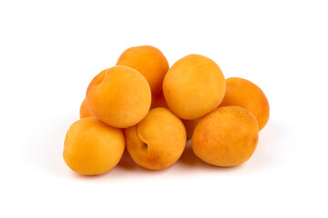 Sweet juicy yellow apricots, isolated on white background.