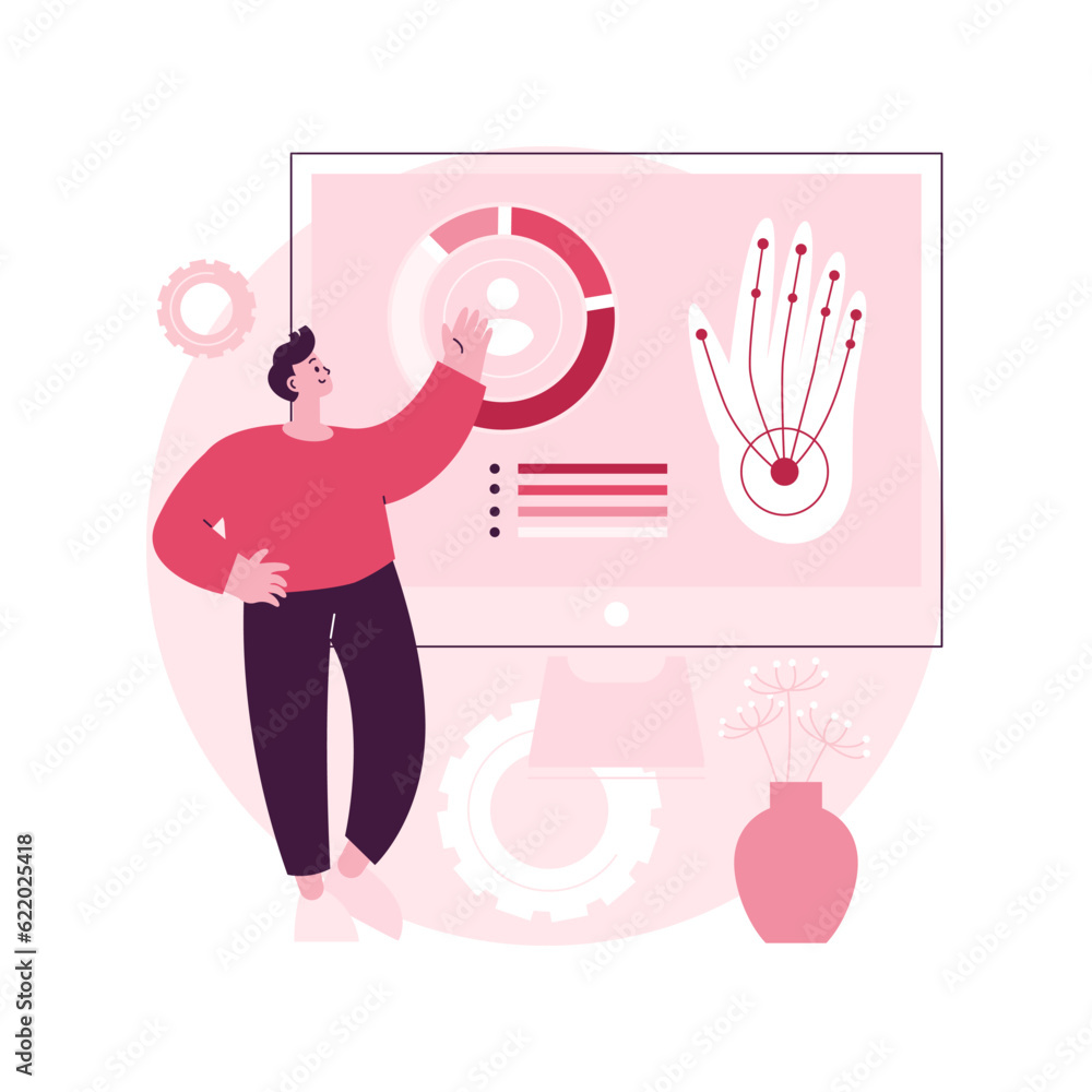 Poster gesture recognition abstract concept vector illustration. remote gesture commands, hands-free contro
