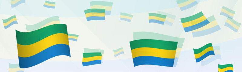 Gabon flag-themed abstract design on a banner. Abstract background design with National flags.