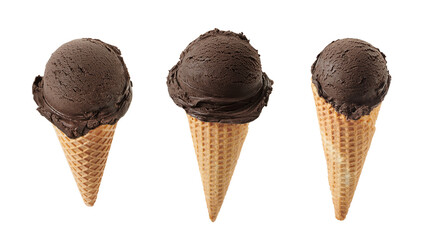 chocolate ice cream with cone isolated on white background