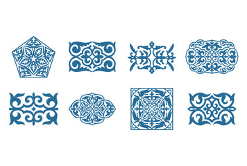 Islamic ornament vector, persian motiff. 3d ramadan islamic round pattern elements. Geometric logo template set. Circular ornamental arabic symbols. National pattern of the Kazakhs, Kyrgyz, Mongols.