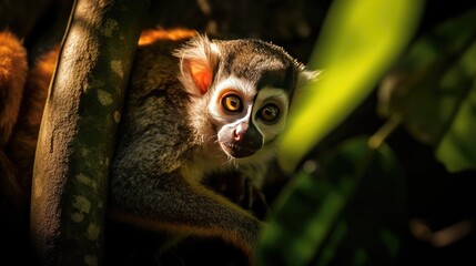 Obraz premium A closeup shot of a lemur monkey sitting on a tree
