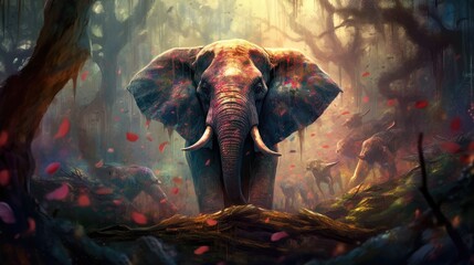 Elephant in the jungle of Sri Lanka. 3D Rendering
