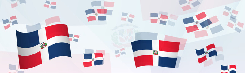 Dominican Republic flag-themed abstract design on a banner. Abstract background design with National flags.