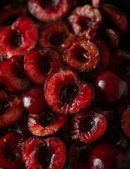 Sweet cherries macro photography. Close up