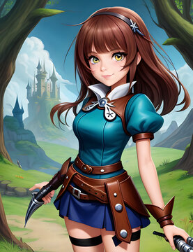 Anime fantasy warrior girl illustration ai generative image