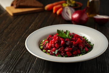 Concept of tasty food, cold dish - Vinaigrette salad
