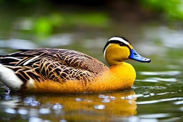 Cute yellow duck, swimming in the water, AI generated