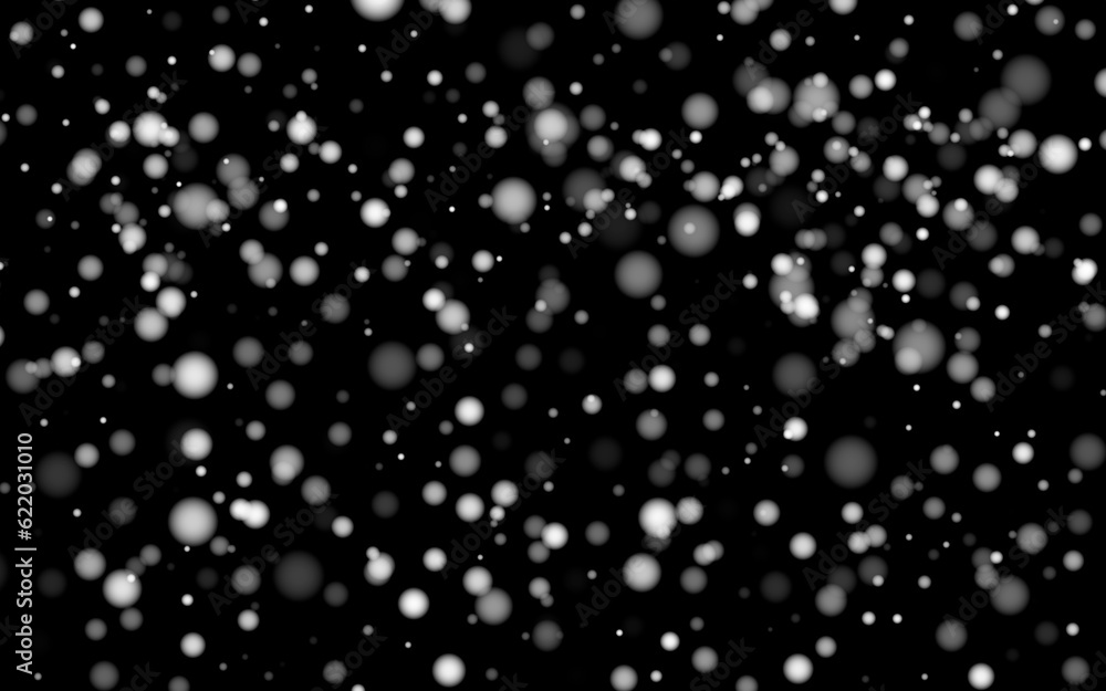 Poster white glowing bokeh and sparkle texture on black background. glowing white bokeh circles for your de