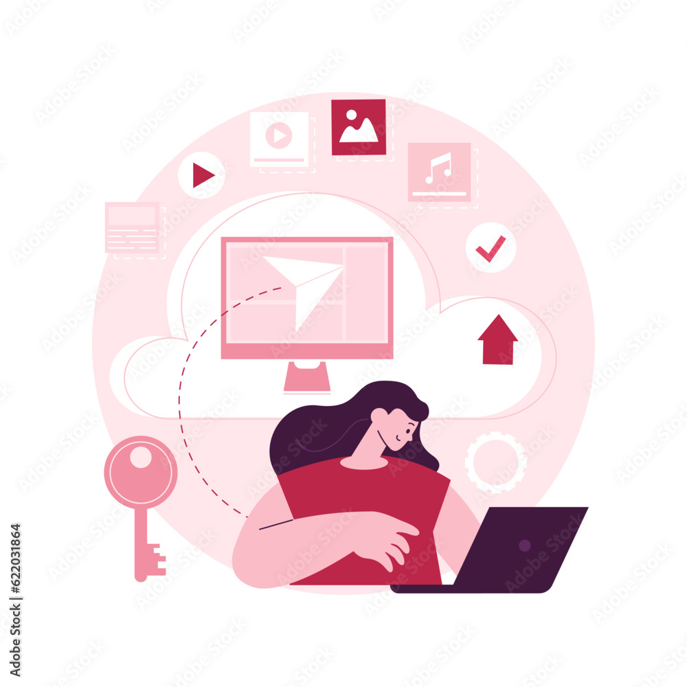 Poster secure file sharing abstract concept vector illustration. secure file hosting, safe document sharing