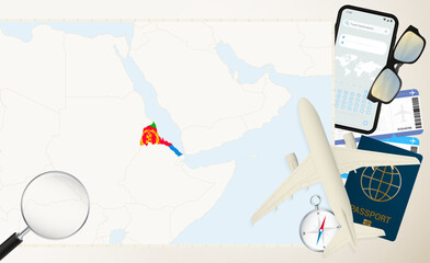 Eritrea map and flag, cargo plane on the detailed map of Eritrea with flag.